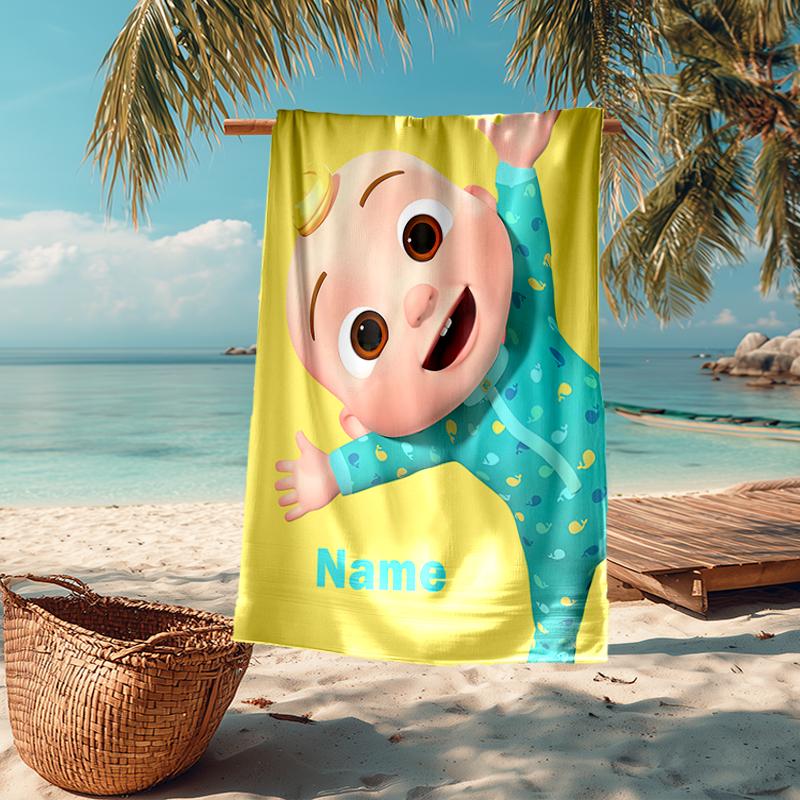 Custom Name Ultra-Soft Beach Towel with CoComelon Theme,Ideal for Pool - Camping, Diving - Perfect Travel Essential, Vibrant Beach Towel.