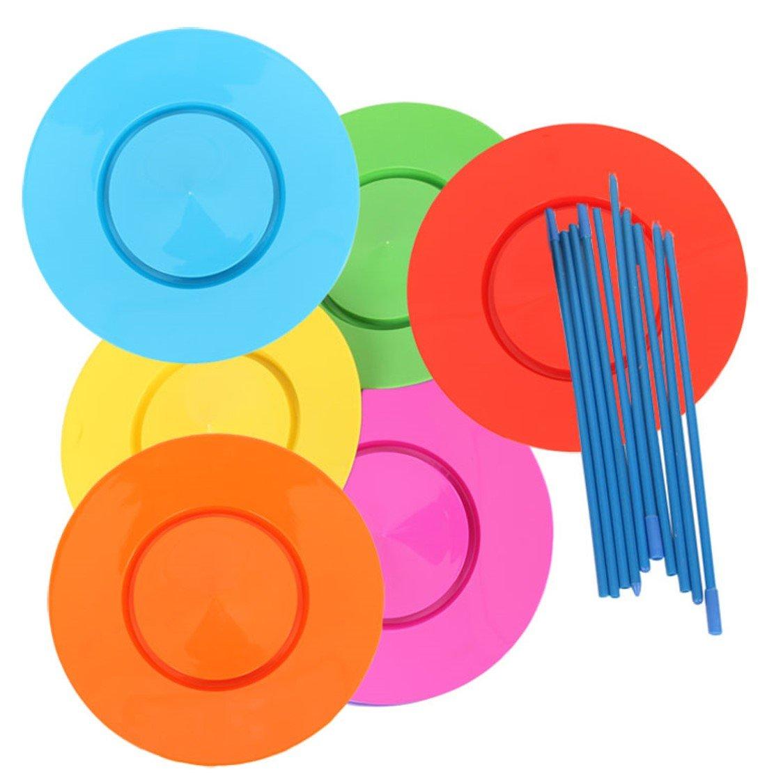 

Plate Spinning Set (6 pieces) with Spincle Plates (with wand) for Beginners (Pink, Orange, Green, Blue, Red, Yellow)