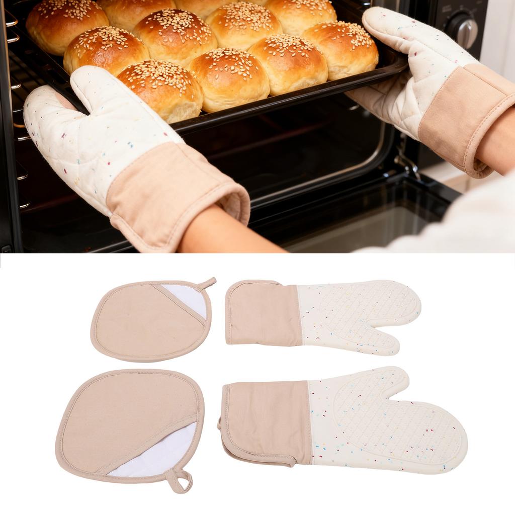 Oven Mitts Pot Holders Set 500 Degrees F Silicone Kitchen Oven Gloves Potholders Anti Slip Washable for Cooking Baking