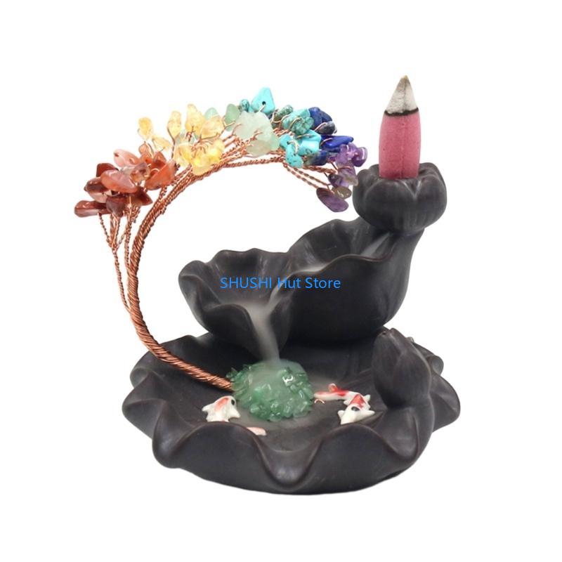 

Backflowing Incenses Burners Indoor Smoke Waterfall Incenses Holder Ceramic Incenses Holder with Crystal Tree Decorations D57B