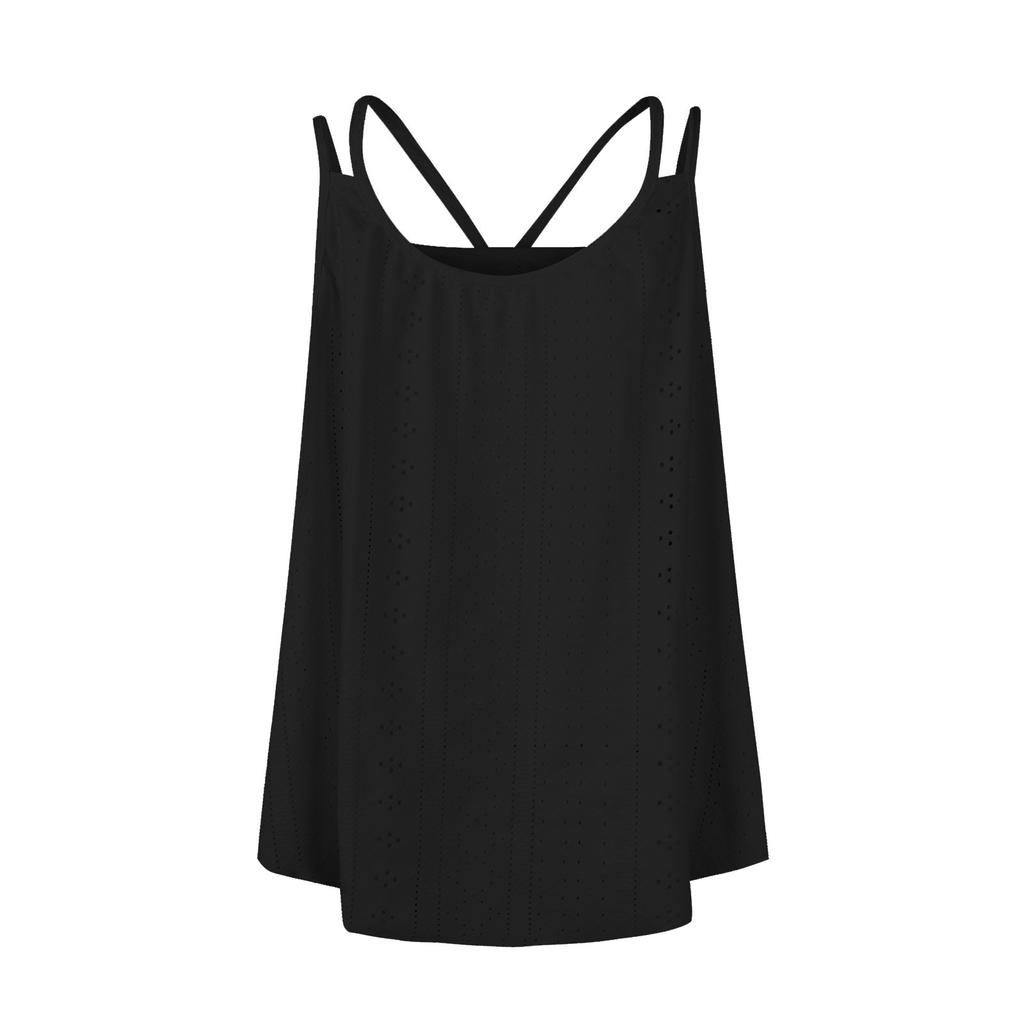 Women's Solid Color Top Mesh Hollowed Out Sleeveless  Vest T-shirt