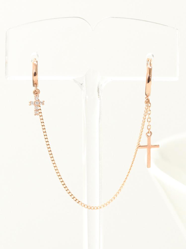 Minimalpiercing 14K Cross Two-Ring Layered Drop Earrings