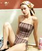 Aiemkeulleeo Cocoa Check Tube Top Bustier Bikini Pants