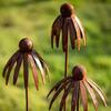 Weather Resistant Flower Outdoor Stake Rusted Iron Curved Petal Stake  Porch Pathway