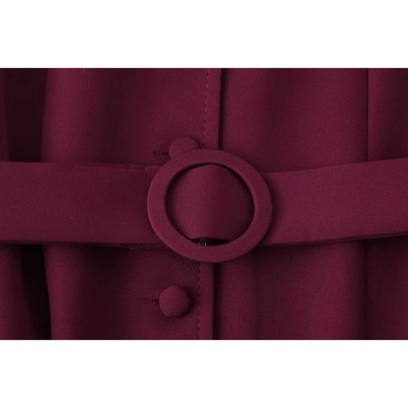 Kaslead New Women Clothes Western Style Fashion Simple Round Neck Single-Breasted Belt Decoration Dress