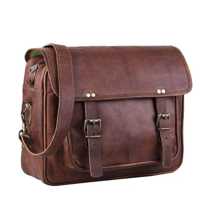 Vintageowa brązowa skórzana torba listonoszka, Skórzana torba satchel, Torba na laptopa