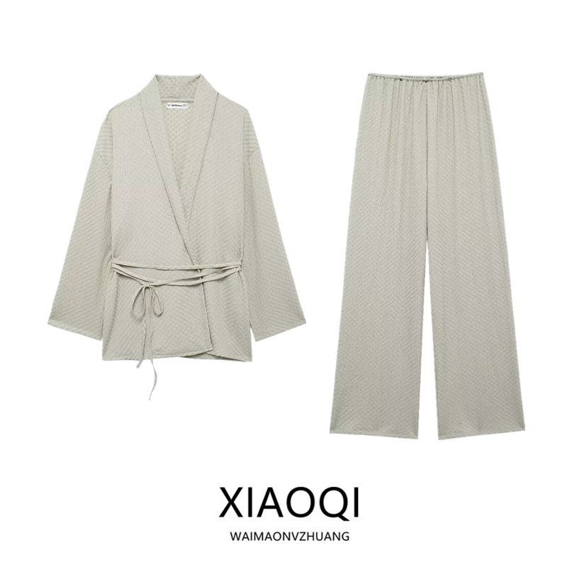 Fashion Style 2024 Autumn New Women's Clothing Belt Texture Loose Kimono Long Sleeves Tops 5584633