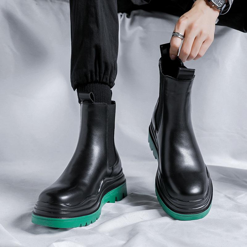 Chelsea High Top Martin Boots Men's Smoke Boots Increase Height British Warm Autumn and Winter Leather Boots 59002-R