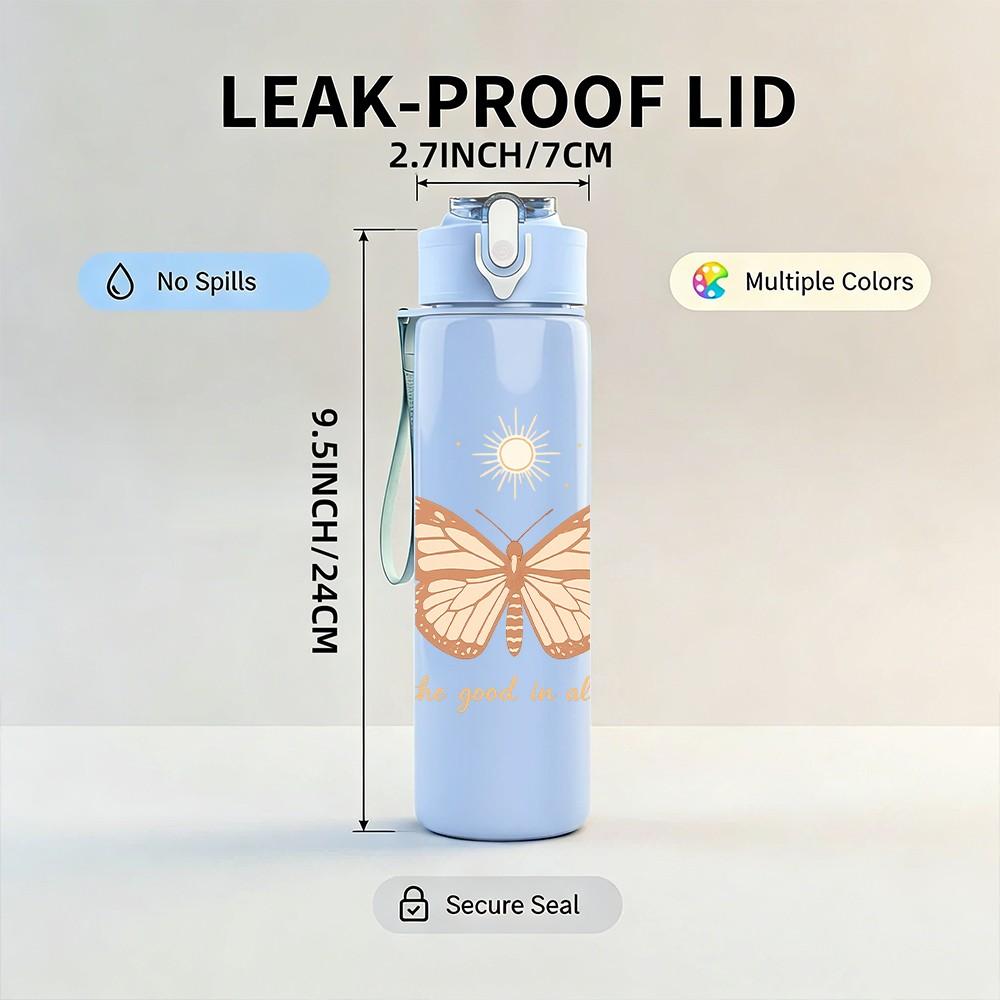1PC Moon Butterfly Mandala Art 750ml Color Plastic Sports Water Bottle Leakproof Flip Straw Lid Suitable for Sports Office Home Use