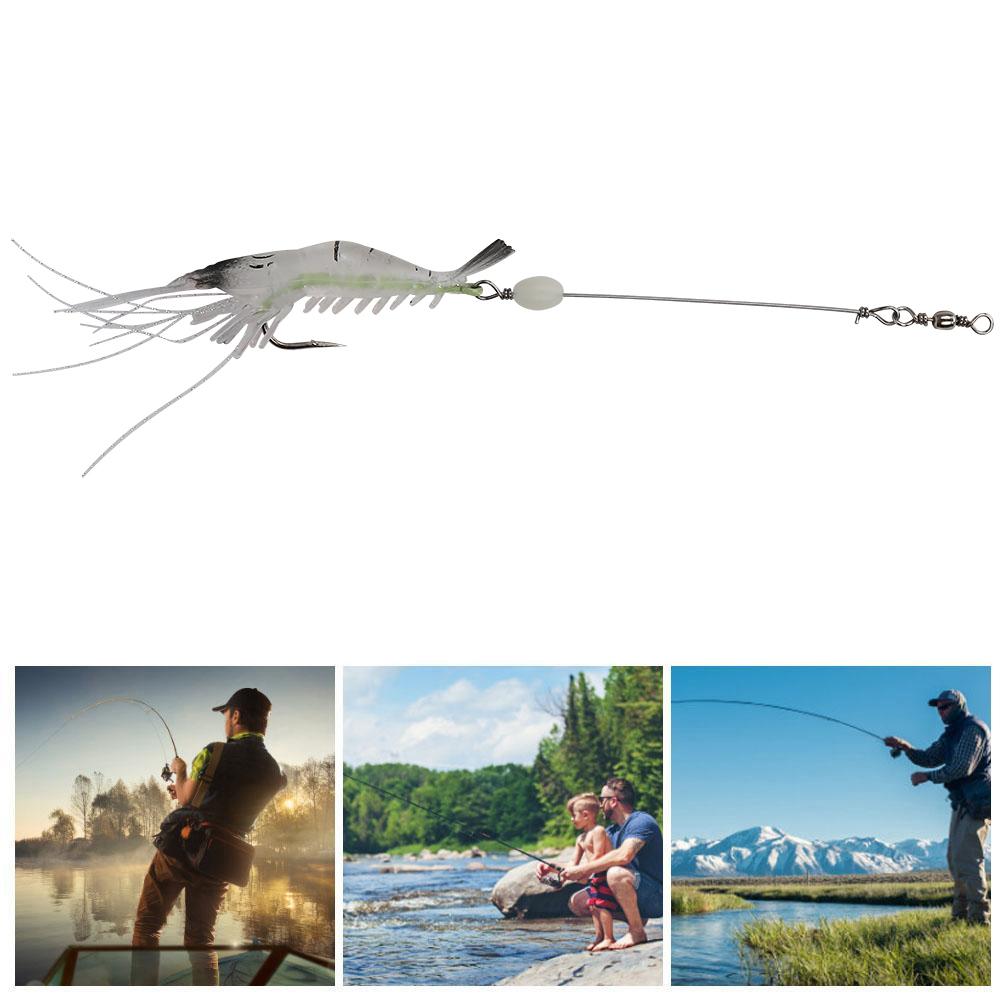Hard Lure Sea Freshwater Shrimp Shape Bionic Luminous Night Fishing Bait with Hook (White)