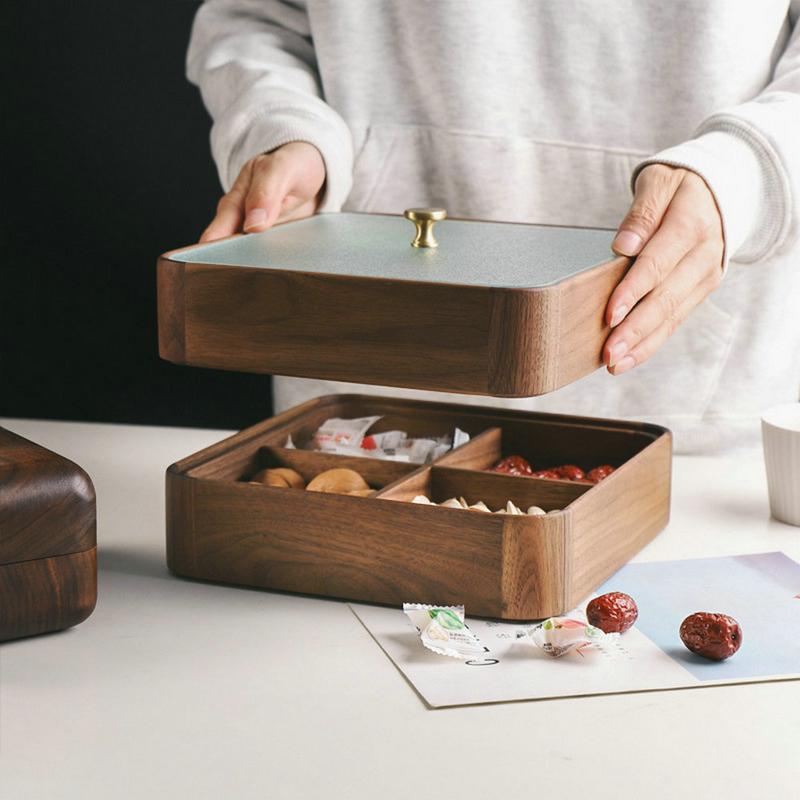 1PCS Wood Snack Box Divided Grid Dried Fruit Tray Vintage Ornament For Home Living Room Candy Nut Melon Seeds Storage Box