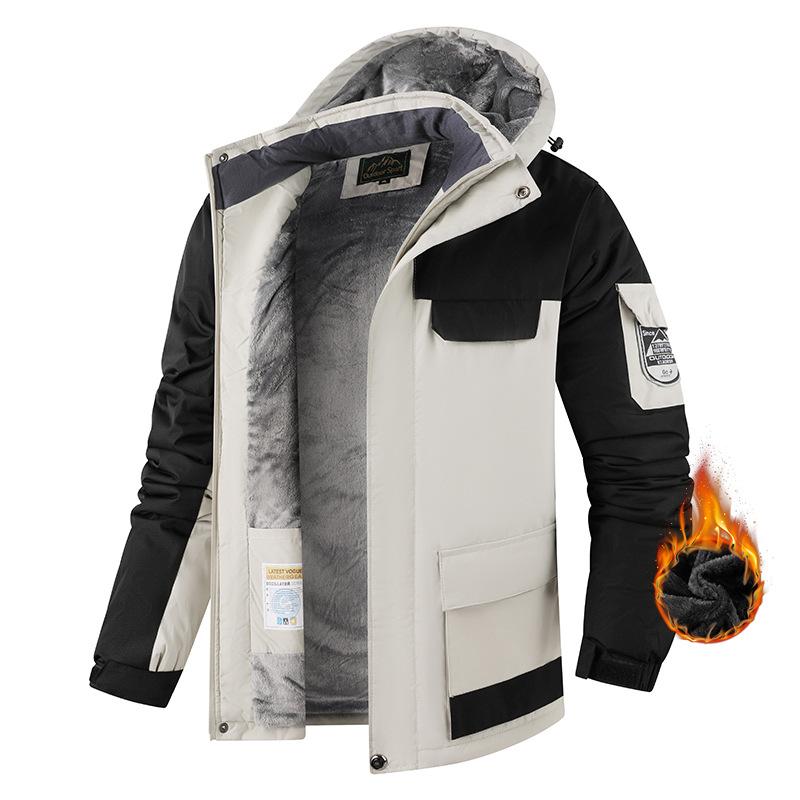 Warm Cotton Jacket for Men with Added Fleece and Thick Jacket for Men's Outdoor Big Size Hooded Jacket, Thick Design
