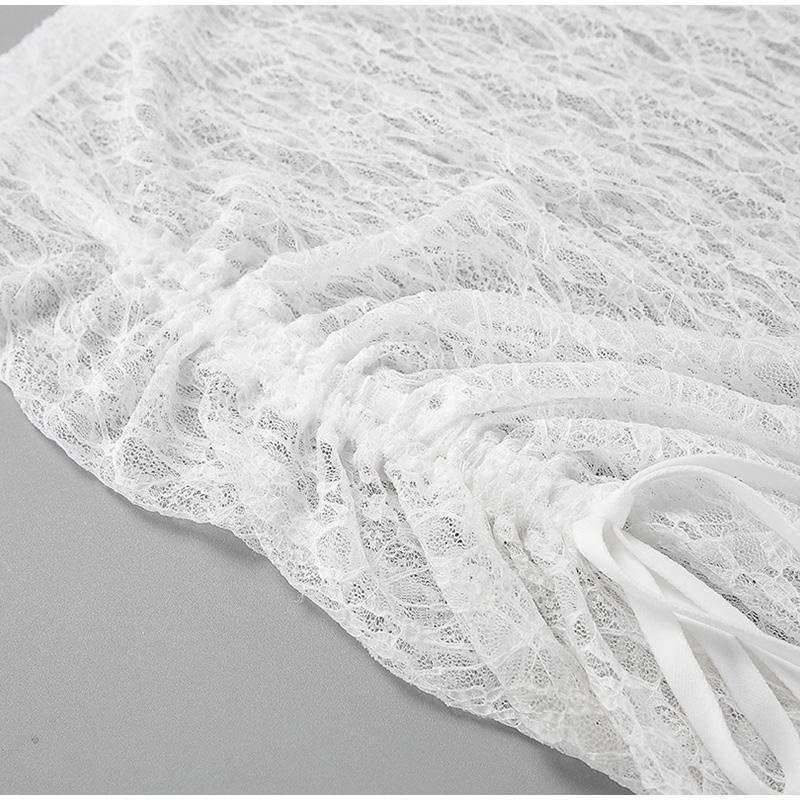 Spring and Summer Fashionable and Sexy 2-Piece Temperament Transparent Satin Lace Long Sleeved Top and Low Waist Skirt Set