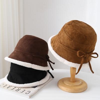 Wildleder Fischerhut Damen Herbst und Winter Samt Verdickt Warmer Beckenhut Winddicht und Kalt