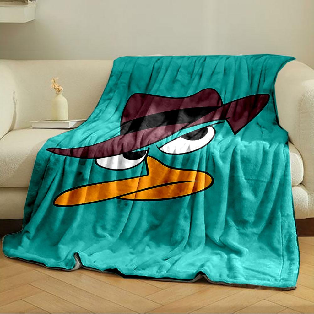 A cartoon duck face wearing a brown hat with a focused expression. for all seasons blanket lunch break throw gift