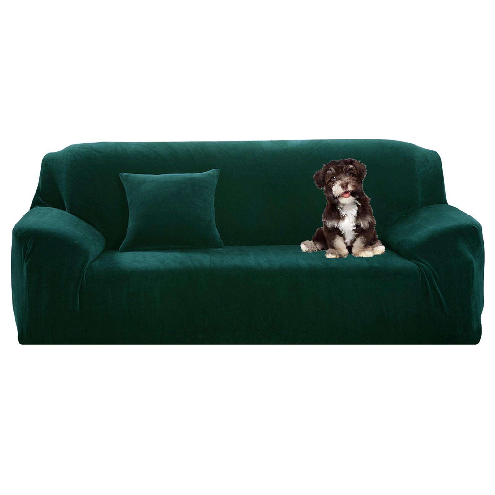 

Чохли на диван зі стрейч-оксамиту для 1/2/3/4-місних диванів, чохли-накидки на диван, захисник меблів, м які з нековзним еластичним низом 1seat (90-140cm) темно-зелений колір