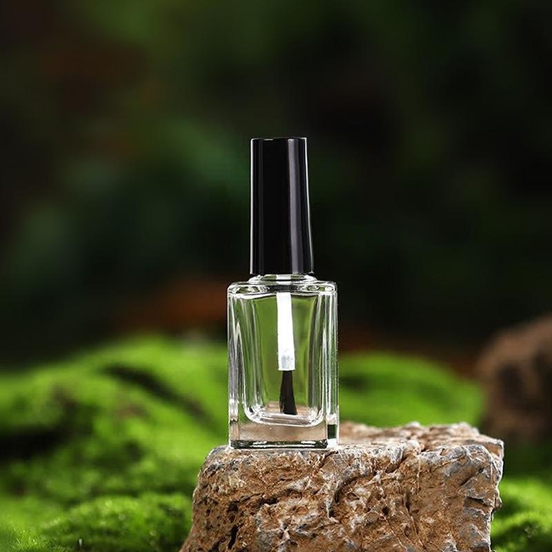 1Pcs 15Ml Black Lid Square Small Shaped Empty Glass Nail Polish Clear Bottles With Balck Cap And Soft Brush For Travel And Home