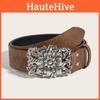 Flower Print Belt Pattern Hollow Metal Buckle Fashion Clothing Accessories