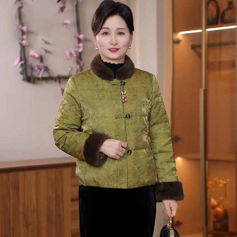

Retro Chinese Style White Duck Down Jacket - Elegant Winter Outerwear 882 Grass Green Cotton Jacket