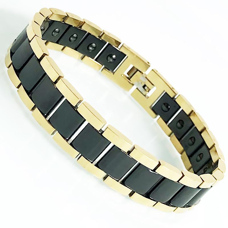 Gold Color Stainless Steel with White/Black Ceramic & Hematite Beads Bracelets for Men Romantic Jewelry Gift for Boyfriend Male