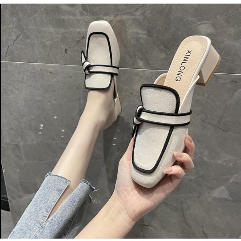 Fashion Shoes Soft Women's Slippers and  Sandals Mules Slides White Summer 2025 Outside Low Heel Korea Style Trend Casual Original