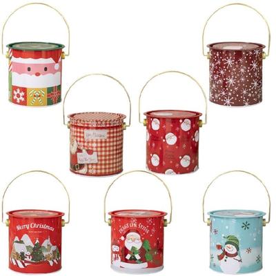 2 Boîtes à Bonbons de Noël Décoratives Seau Rond Portatif Boîtes à Bonbons Portables avec Poignée pour Réunion de Famille