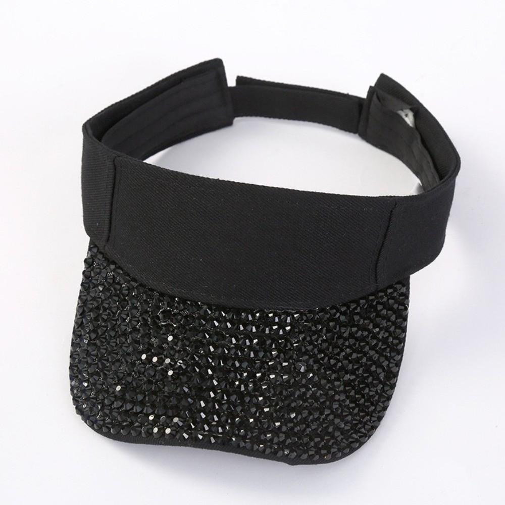 Fashionable Breathable Empty Top Hat Candy Colored With Embedded Rhinestones Sunshade Cap Wide Brim Diamond Encrusted Hat Summer