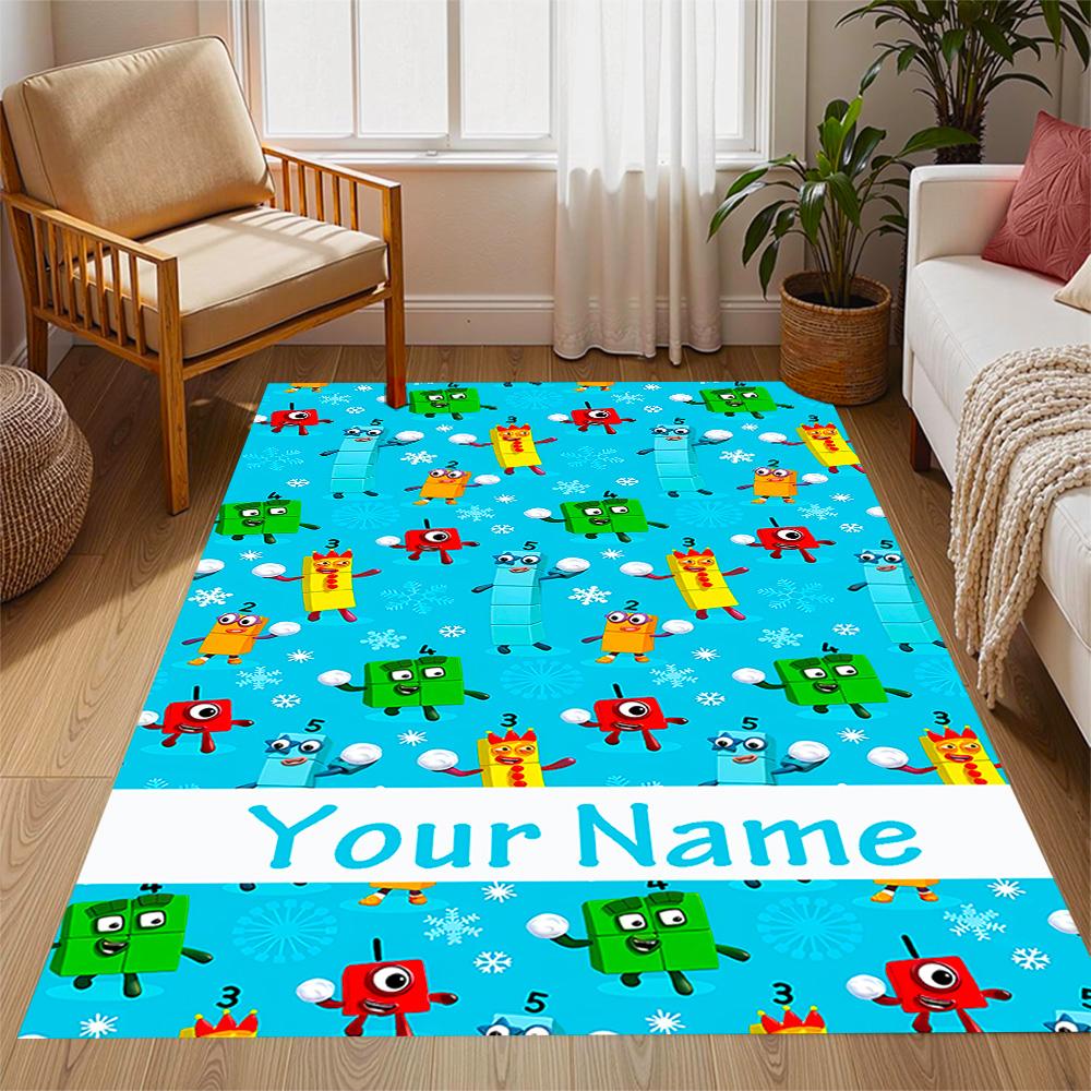 Tappeto da pavimento con blocchi numerici Inverno Divertente Nome Personalizzabile Tappeto per Ufficio Design per Stanze dei Giochi Camere da Letto Ingresso Tappeto Antiscivolo per Esterni Ufficio Arredamento per la Casa