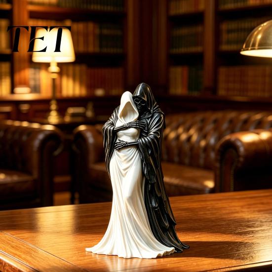 Halloween Tabletop Ornaments Gothic Hugging Reaper Figurine, Resin Black And White Skeleton Dark Statues Statue for Bookshelves Desktop, Retro