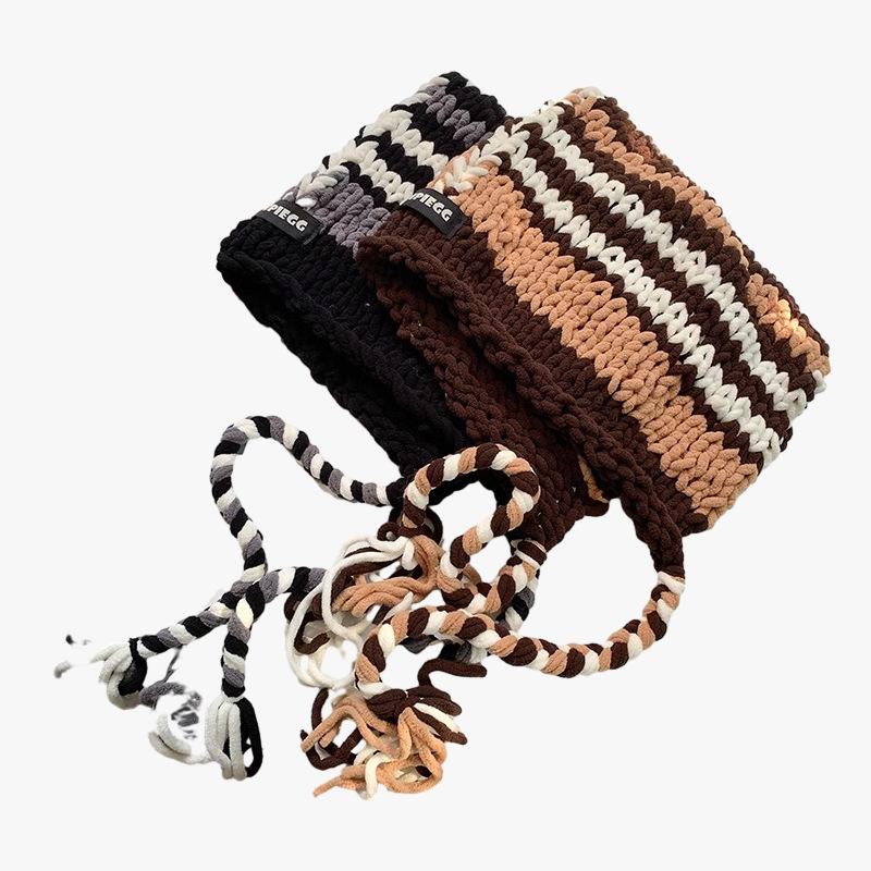 Korean Big Head Circumference Thick Thread Pullover Hat for Women's Handmade Warm Knitted Hat Outdoor Wool Hat