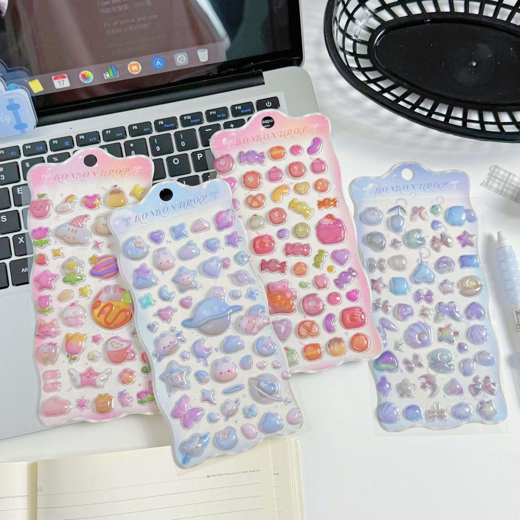 Cartoon 3D Relief Fun Stickers 4 Pieces Cute Waterproof Decorative Stickers for Kids' DIY Decoration BulingBulingStickers Store