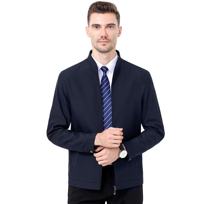 Spring and Autumn New High-end Stand-up Collar Jacket Men's Middle-aged Business Men's Thin Coat Mulberry Silk Jacket Casual Top