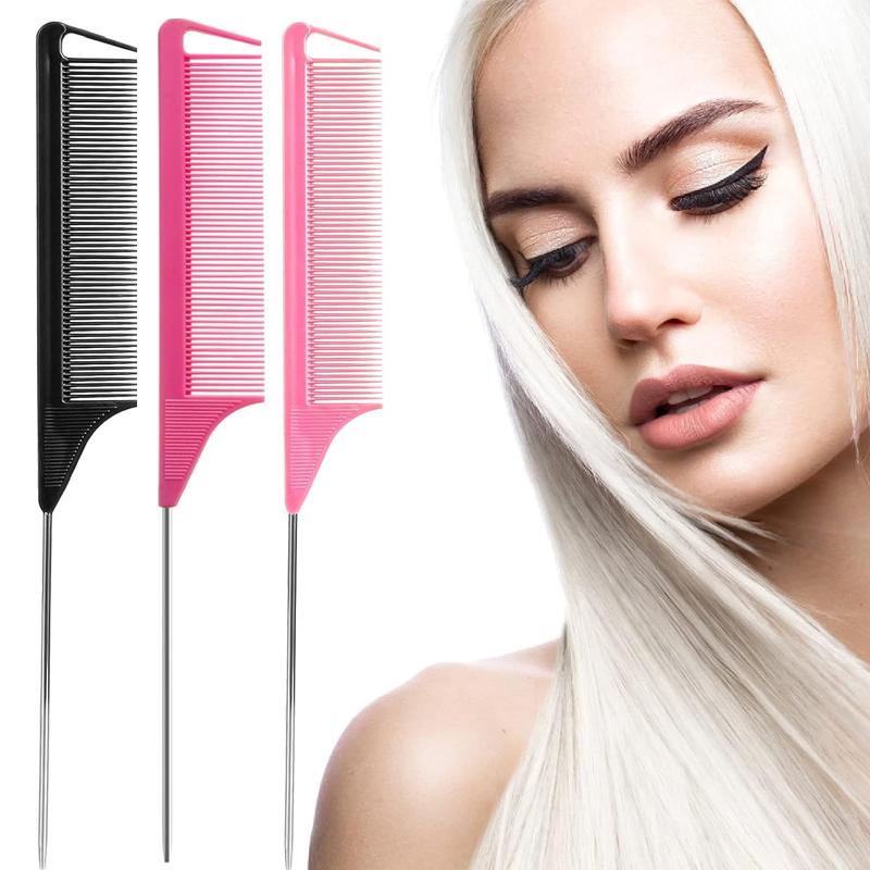 1pc Professional Pointed Tail Hair Comb Salon Cut Comb Styling Stainless Steel Spiked Salon Hair Care Hairdresser Styling Tool