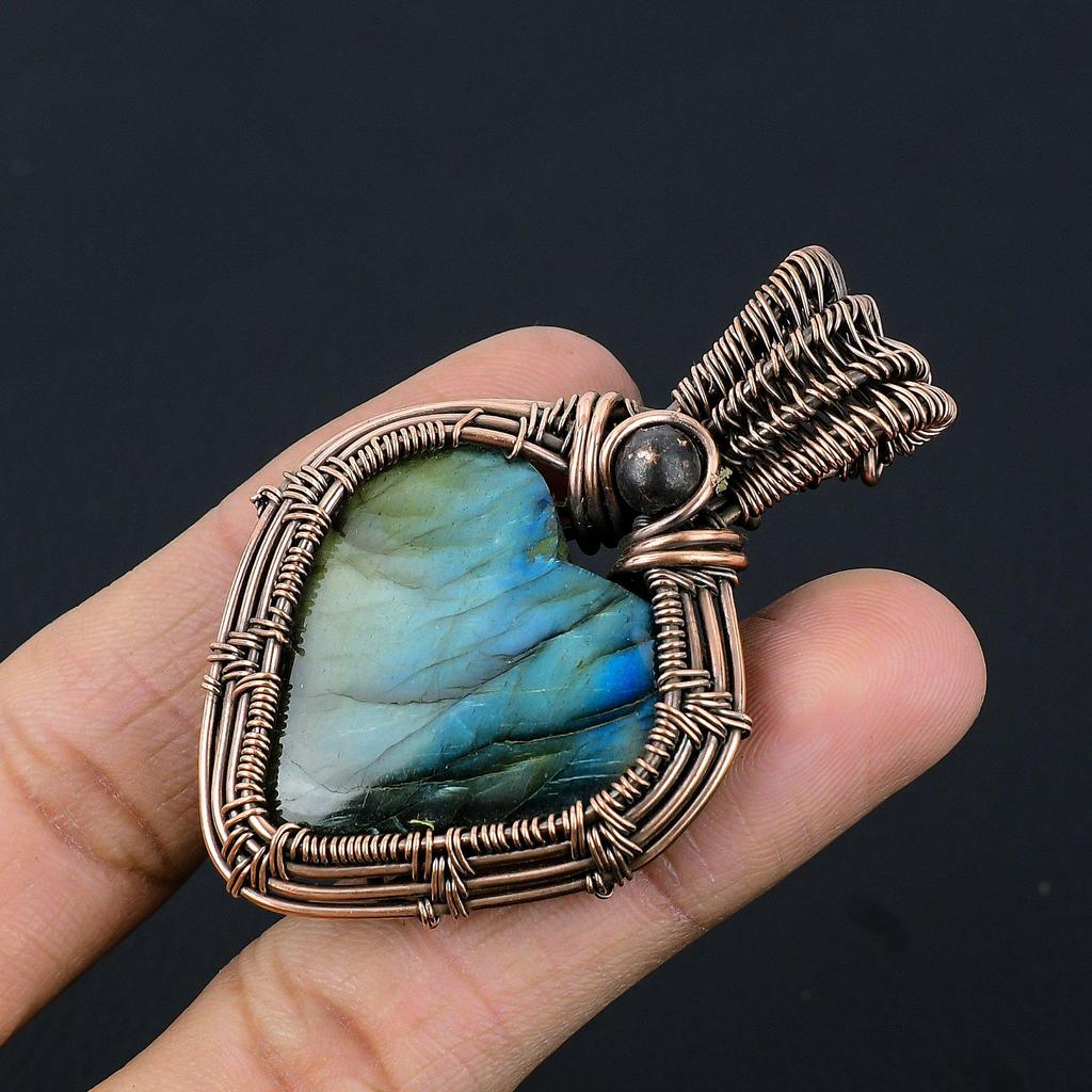 Labradorite Pendant, Handmade Gemstone 999 Copper Wire Wrapped Pendant Antique Jewelry, For Gift Silver Jewelry