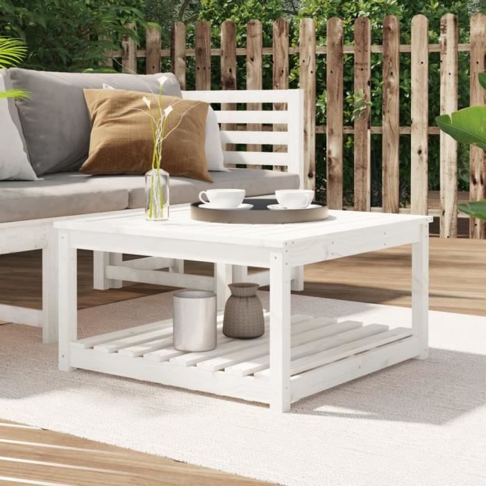 VidaXL Table de jardin blanc 82,5x82,5x45 cm bois massif de pin 824142