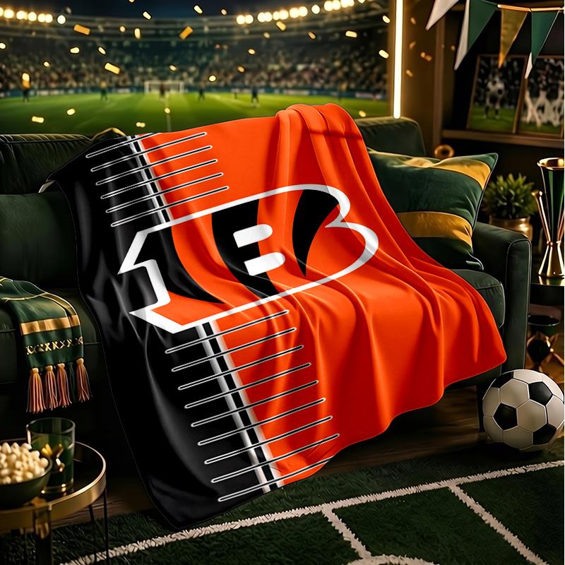 Couverture de lit en flanelle légère Cincinnati Bengals Casque Parfaite pour le Voyage, le Camping, les Salons, les Bureaux, les Canapés, Cadeau de Noël pour Fan