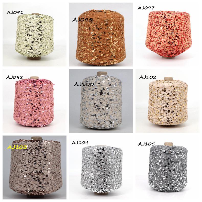 Hand-Knitted Bright Cotton Yarn with Sequins, 3MM+6MM, Combed and Fancy
