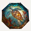 Stained Glass Sea Turtle themed Eight rib Automatic Folding umbrella Is Suitable for Both Men and Women, Making It A Perfect Christmas and V