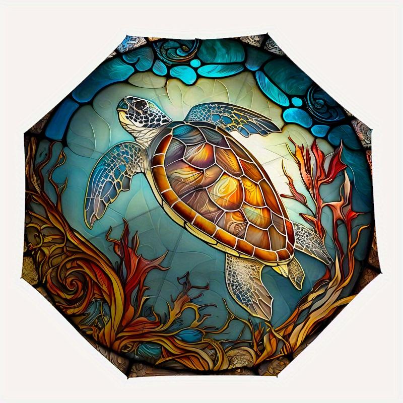 Stained Glass Sea Turtle themed Eight rib Automatic Folding umbrella Is Suitable for Both Men and Women, Making It A Perfect Christmas and V