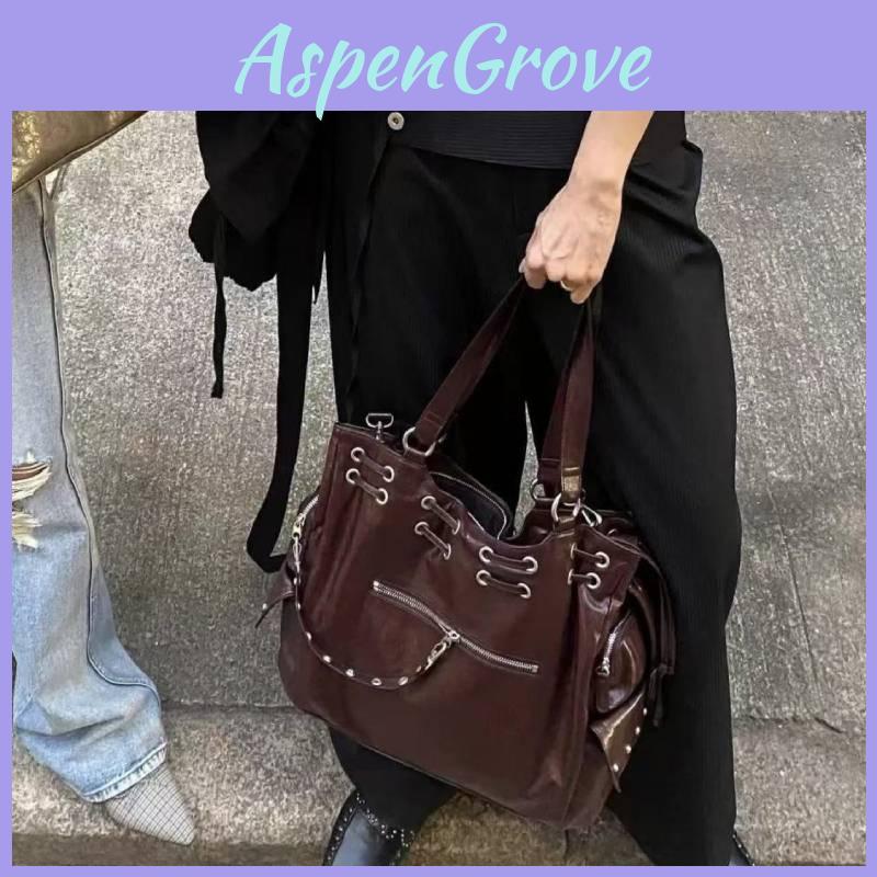 Motorcycle Style Pu Tote Bag With Rivets For Daily Use