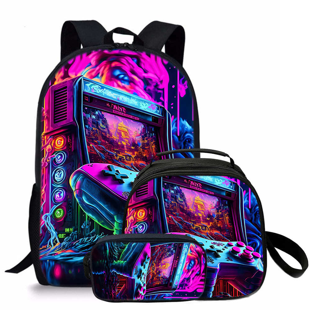 Trendy Popular Novelty game pad 3D Printed 3pcs/Set student School Bags Travel Notebook Backpack Crossbody Lunch bag Pencil Case