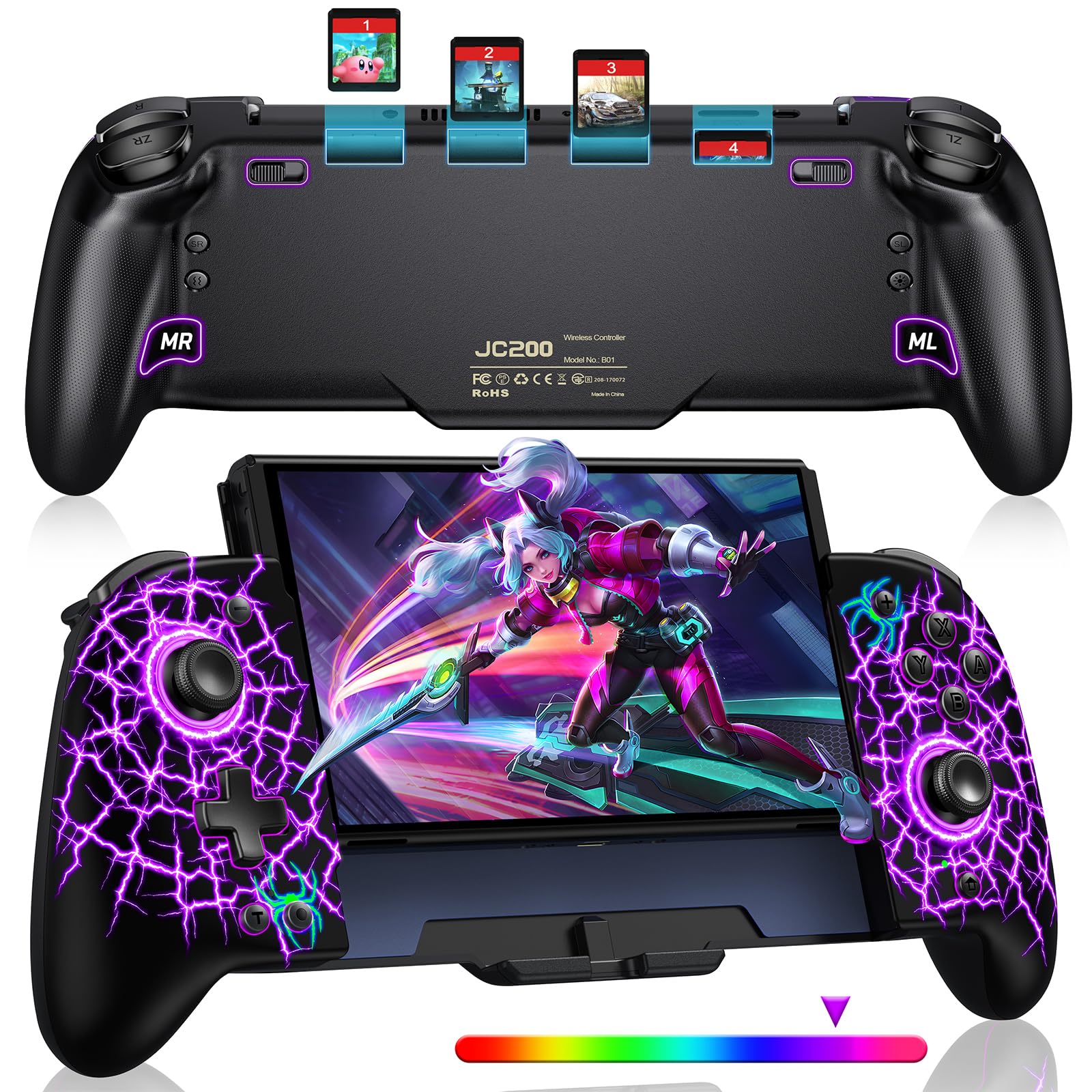 

Контроллер переключателя RGB-подсветка Функция макроса Портативный контроллер режима для функции редактирования программ контроллера переключателя Grip Оснащен гироскопическим датчиком