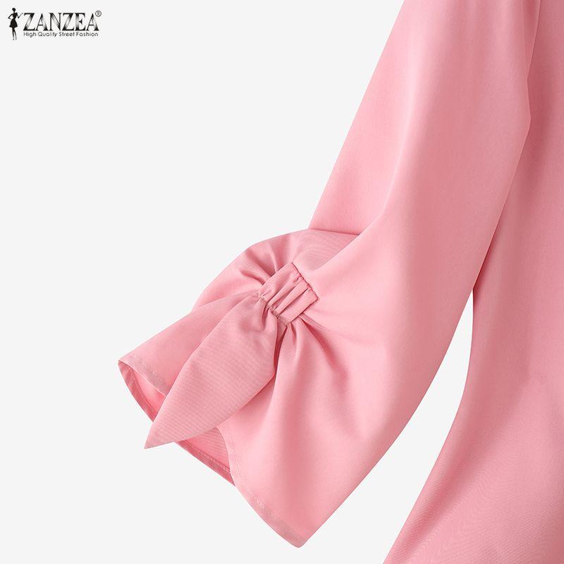 ZANZEA Women Casual Round Neck 3/4 Sleeve Elegant Blouse