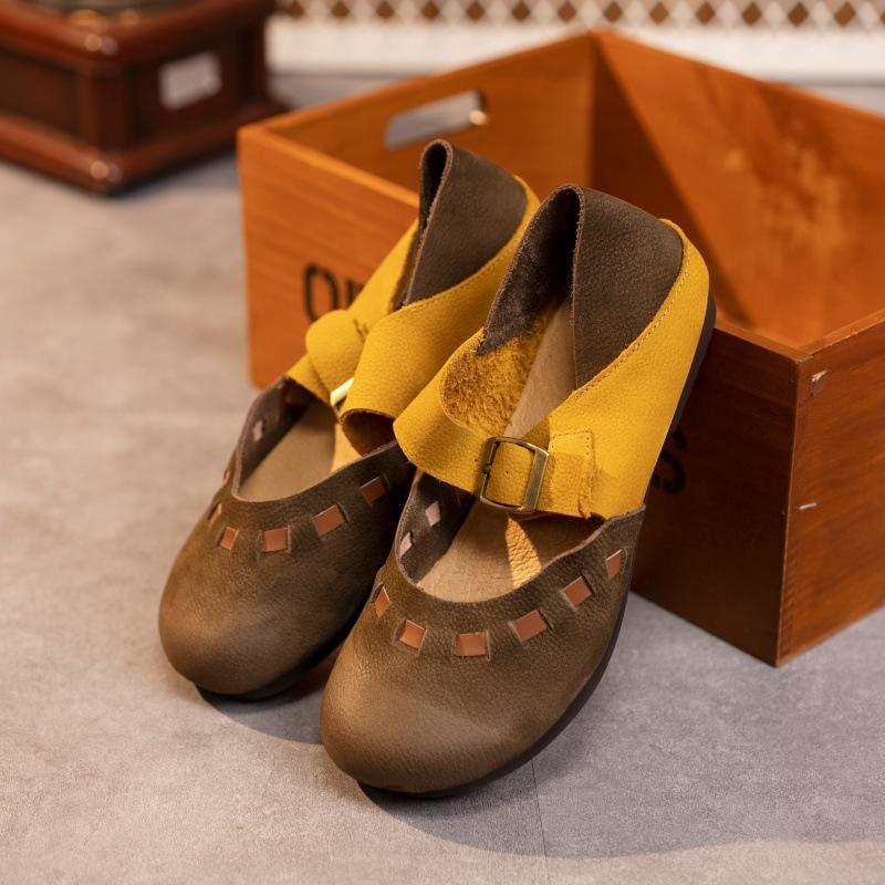 

Женские туфли на плоской подошве из коровьей кожи первого слоя, женские туфли Мэри Джейн с круглым носком, ретро кожаные всеохватывающие женские 35