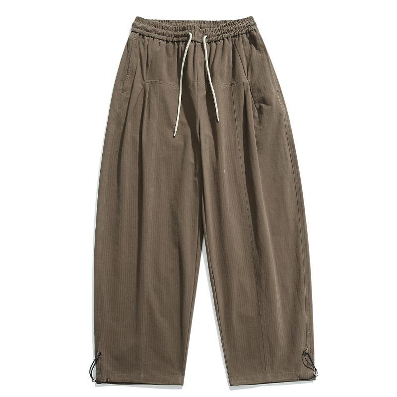 Spring and summer thin retro basic overalls men's and women's loose casual straight-leg pants solid color tied casual pants