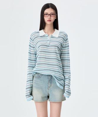 MIXXO Collared Striped Summer Knit Re Kag56Ss_Miwkag71Qt