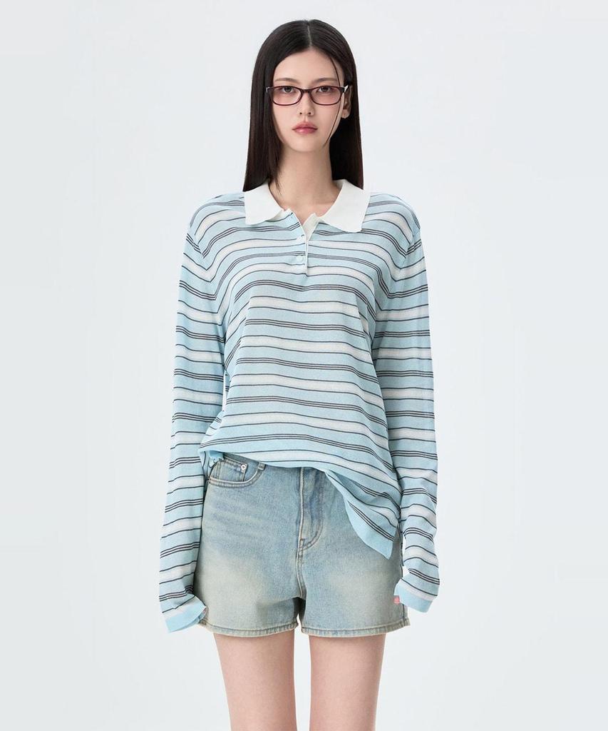 MIXXO Collared Striped Summer Knit Re Kag56Ss_Miwkag71Qt