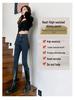 Jean Skinny Stretch Velours Bleu-Gris Taille Haute pour Femmes - Collection Automne/Hiver 2022 Coupe Amincissante Moulante Style Polyvalent