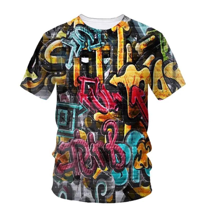 Sommar Ny Kreativ Graffiti Målning Konst Linje T-shirt Herr Mode Casual Hip Hop Harajuku 3D HD Tryckt O Krage Kort Ärm