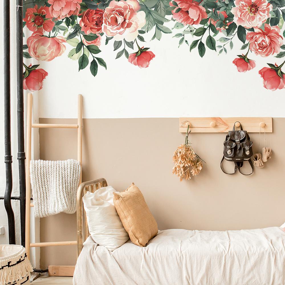 Rose Flower Leaves Combination Bedroom Living Room Home Background Wall Decoration Wall Stickers